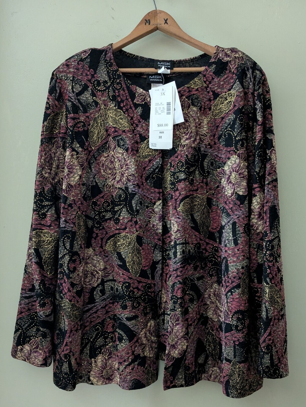 MSK Floral Gold Trim Cardigan and Shell Set NWT 3X